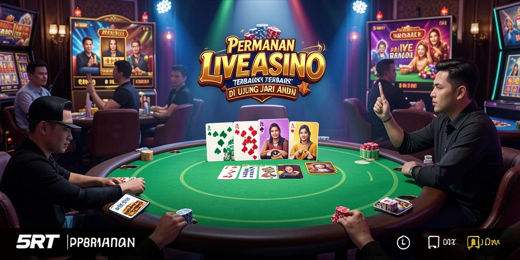 Screenshot 5RT menunjukkan dealer langsung dengan permainan kasino yang menarik.