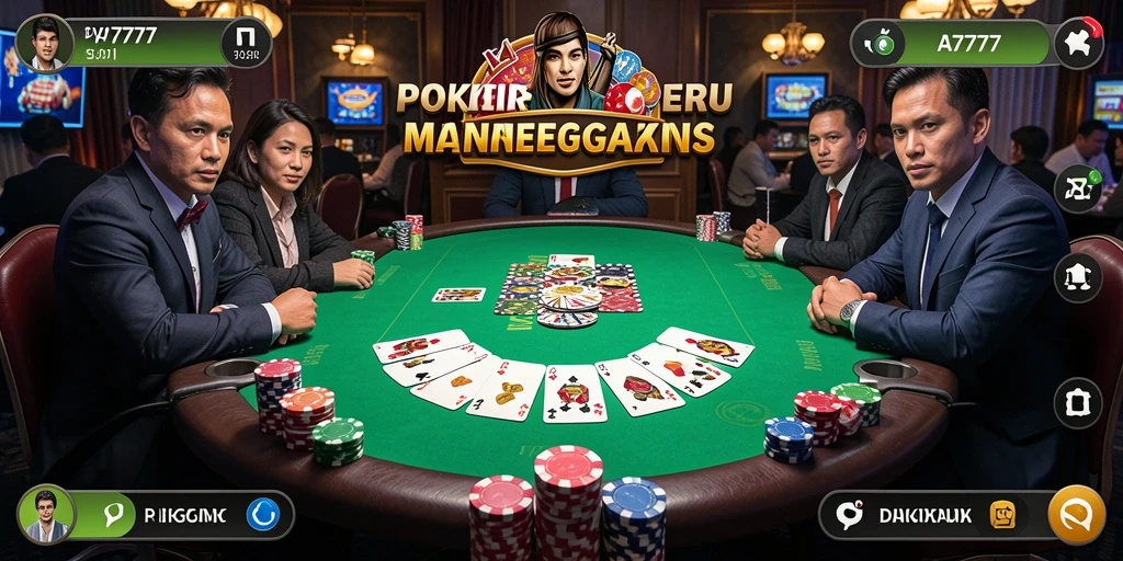 Screenshot A7777 menampilkan gameplay Poker yang mendebarkan.