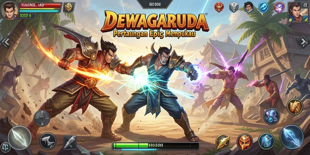 Gameplay seru dalam DEWAGARUDA dengan karakter bertarung.