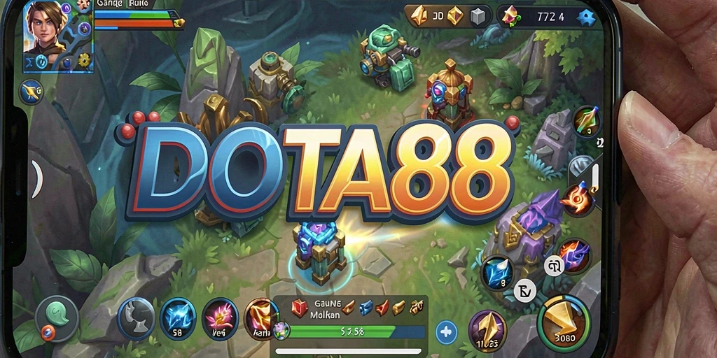 Screenshot gameplay DOTA88 yang menampilkan karakter sedang mengumpulkan sumber daya.