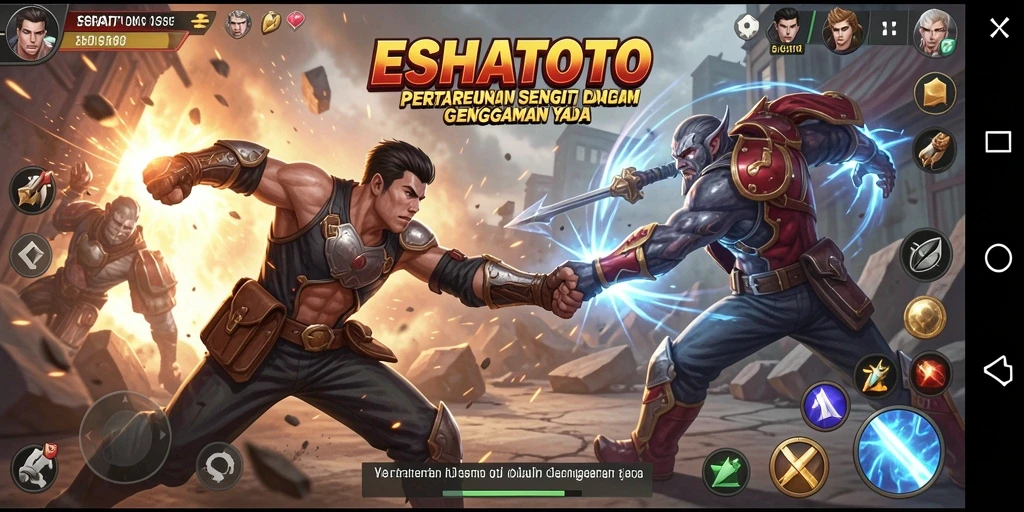 Tampilan seru pertarungan dalam ESHATOTO dengan karakter yang beraksi.