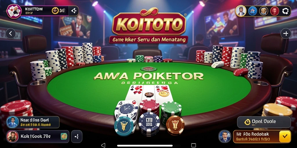 Screenshot permainan poker yang menampilkan meja dan kartu.