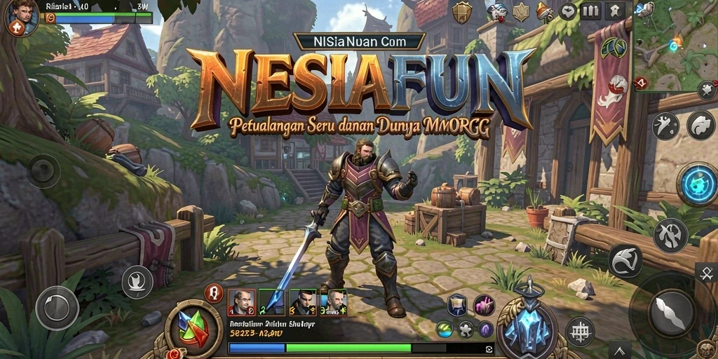 Screenshot utama NESIAFUN menampilkan aksi seru dalam dunia MMORPG.