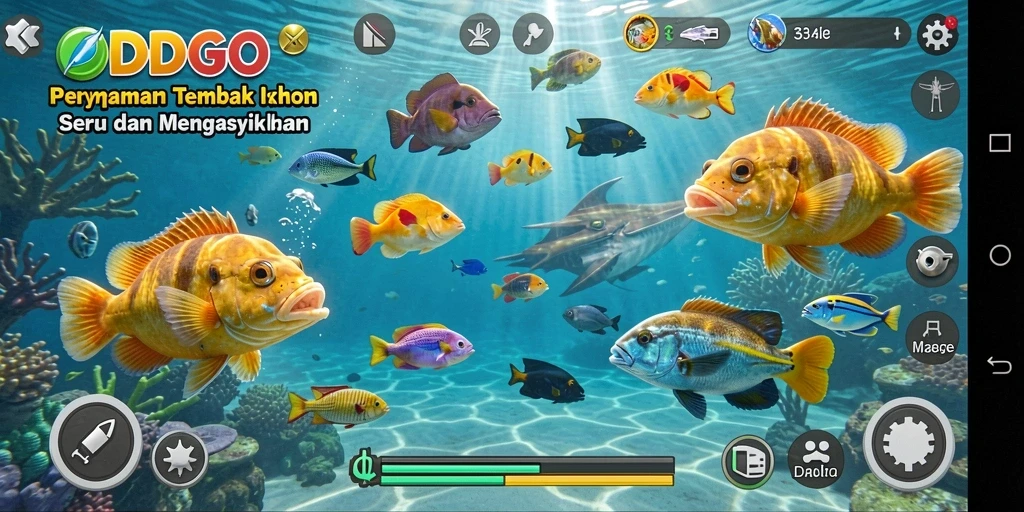 Screenshot ODDIGO menampilkan aksi seru saat berburu ikan.