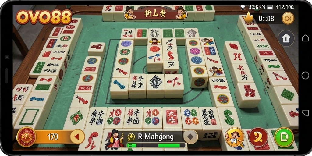 Tampilan gameplay OVO88 yang menampilkan permainan Mahjong seru.