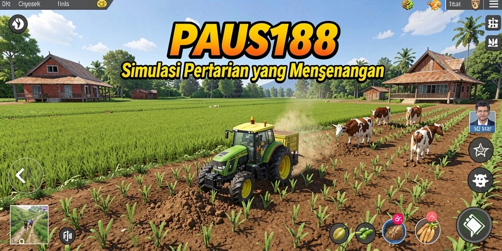 Tangkapan layar menunjukkan gameplay seru PAUS188 dengan suasana pertanian yang hidup.