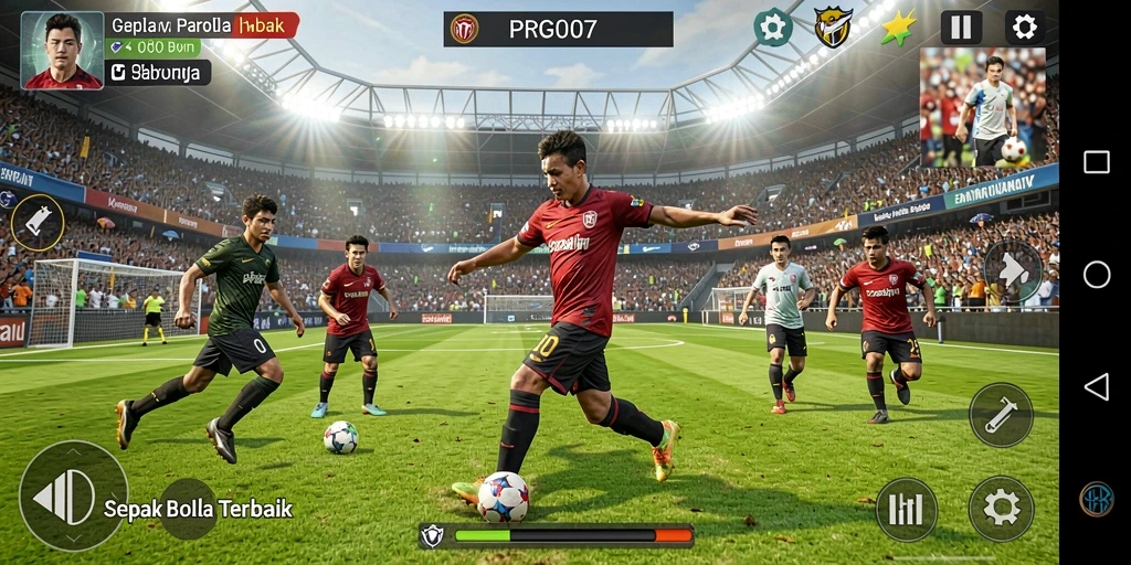Tampilan gameplay yang seru dari PRG007 dengan aksi sepak bola intens.