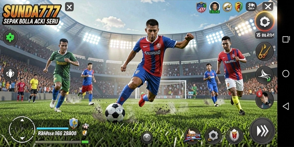 Tampilan gameplay menegangkan dalam SUNDA777 dengan aksi sepak bola yang intens.